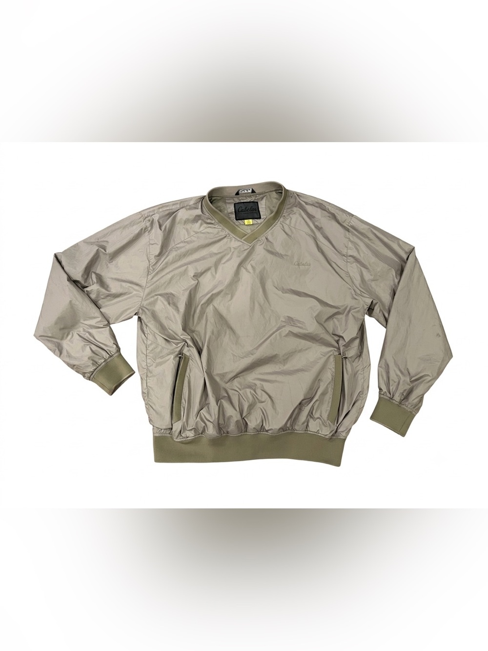 Cabelas Mens XL Tall Windshirt V Neck Pullover Windbreaker Jacket‎ Tan Golf Coat